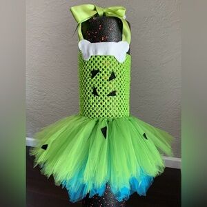 Flintstones Pepples Halloween Costume Tutu w/Bone hair clip (Size 2t)
